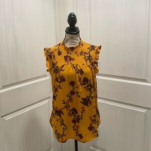 No Boundaries Yellow Sleeveless High Neck Flowered Womens Top XXL